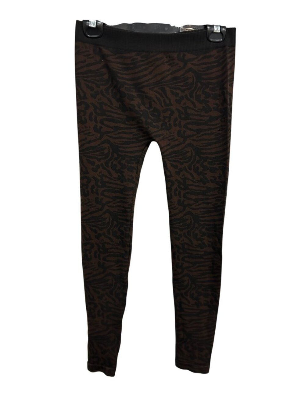 One Step Up Womens Brown Black Animal Print Leggings Size L/XL Stretchy Bold